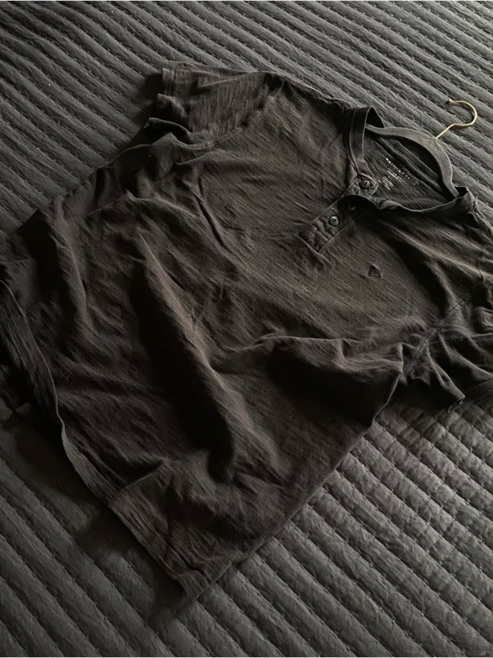 American Eagle Outfitters Men’s Short Sleeve Henley - Black - Picture 2 of 4